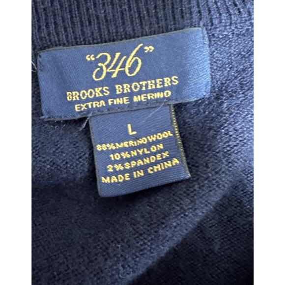 BROOKS BROTHERS 346 Extra Fine Merino Wool Navy Pullover Men’s Sweater Large - Picture 3 of 8